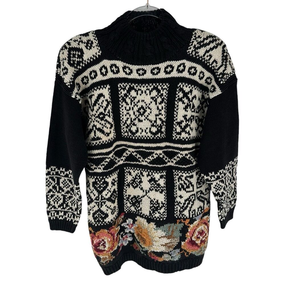 Heirloom Collectibles Sweater Womens S Black Floral Oversized Grandma Vintage